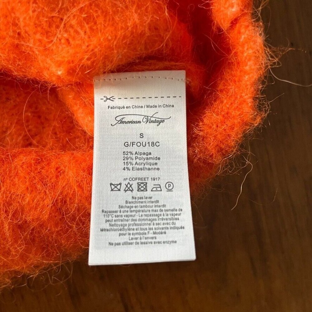 American Vintage Womens Neon Orange Fluffy Alpaca Blend Cropped Sweater Sz S - Picture 4 of 9